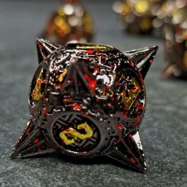 Sage's Enchanted Morningstars - Black/Gold/Blood Metal Polyhedral Dice Set - Sage's PortalMetal Dice Set