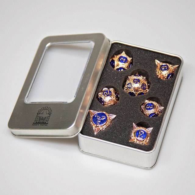 Sage's Enchanted Morningstars - Copper/Blue Metal Polyhedral Dice Set - Sage's PortalMetal Dice Set