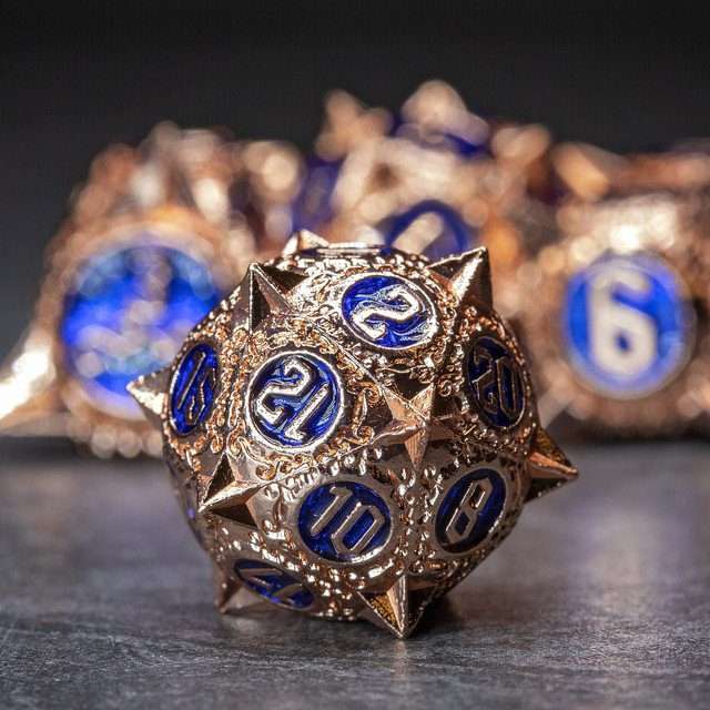 Sage's Enchanted Morningstars - Copper/Blue Metal Polyhedral Dice Set - Sage's PortalMetal Dice Set