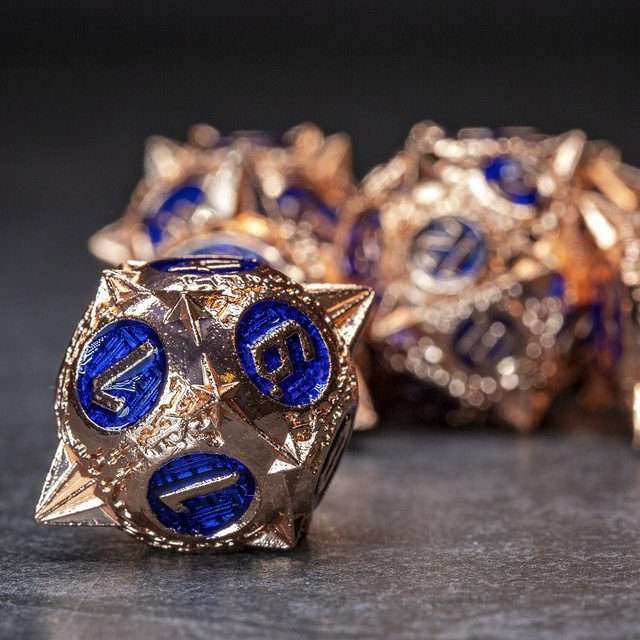 Sage's Enchanted Morningstars - Copper/Blue Metal Polyhedral Dice Set - Sage's PortalMetal Dice Set