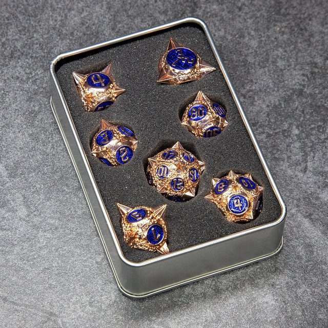 Sage's Enchanted Morningstars - Copper/Blue Metal Polyhedral Dice Set - Sage's PortalMetal Dice Set
