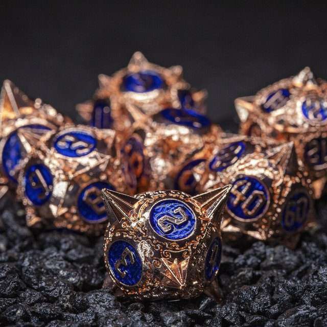 Sage's Enchanted Morningstars - Copper/Blue Metal Polyhedral Dice Set - Sage's PortalMetal Dice Set