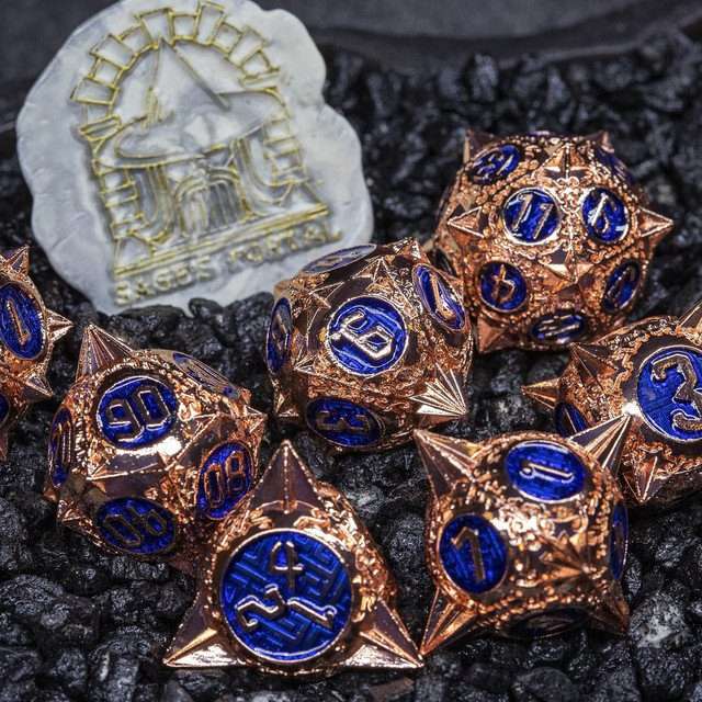 Sage's Enchanted Morningstars - Copper/Blue Metal Polyhedral Dice Set - Sage's PortalMetal Dice Set
