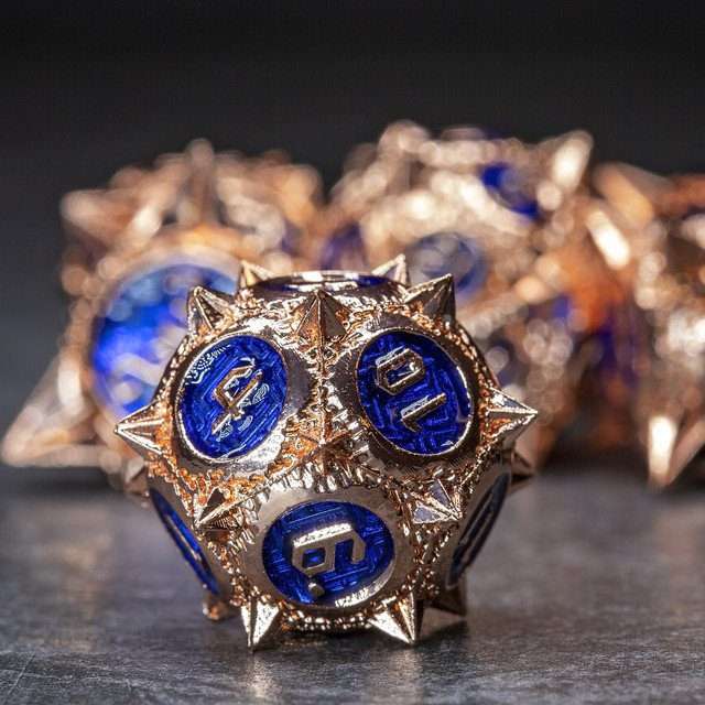 Sage's Enchanted Morningstars - Copper/Blue Metal Polyhedral Dice Set - Sage's PortalMetal Dice Set