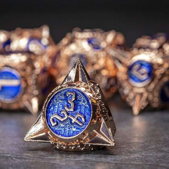 Sage's Enchanted Morningstars - Copper/Blue Metal Polyhedral Dice Set - Sage's PortalMetal Dice Set
