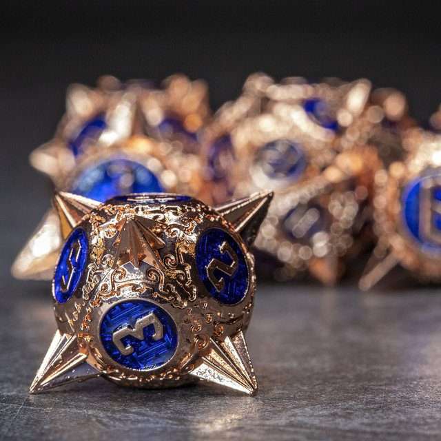 Sage's Enchanted Morningstars - Copper/Blue Metal Polyhedral Dice Set - Sage's PortalMetal Dice Set