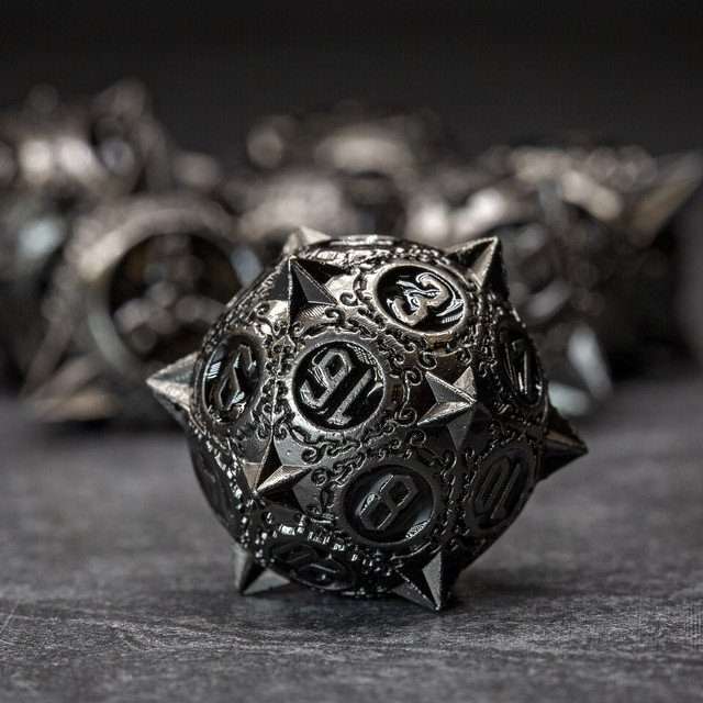 Sage's Enchanted Morningstars - Nickel/Black Metal Polyhedral Dice Set - Sage's PortalMetal Dice Set