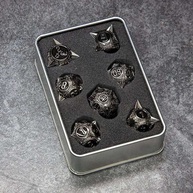 Sage's Enchanted Morningstars - Nickel/Black Metal Polyhedral Dice Set - Sage's PortalMetal Dice Set