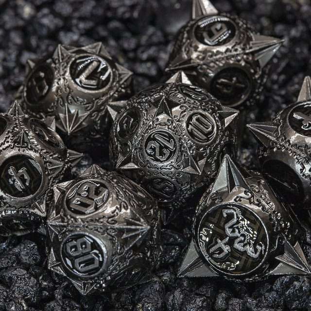 Sage's Enchanted Morningstars - Nickel/Black Metal Polyhedral Dice Set - Sage's PortalMetal Dice Set