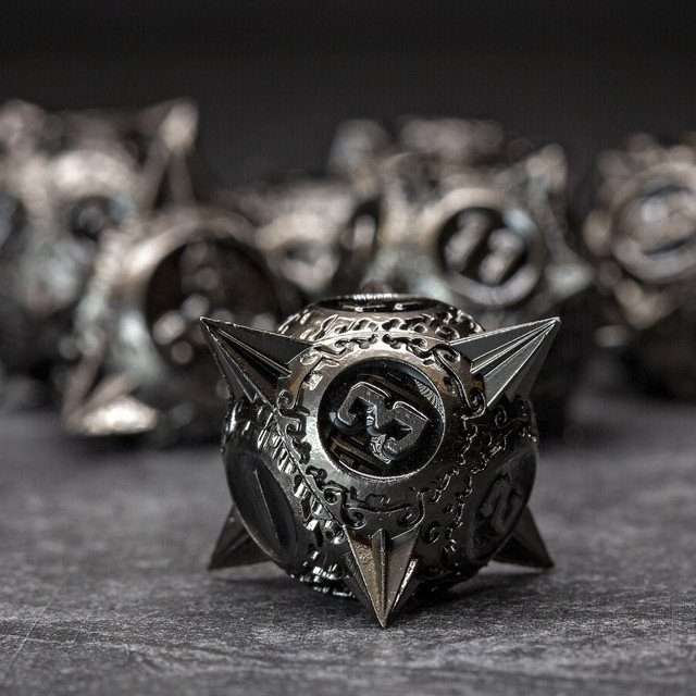 Sage's Enchanted Morningstars - Nickel/Black Metal Polyhedral Dice Set - Sage's PortalMetal Dice Set