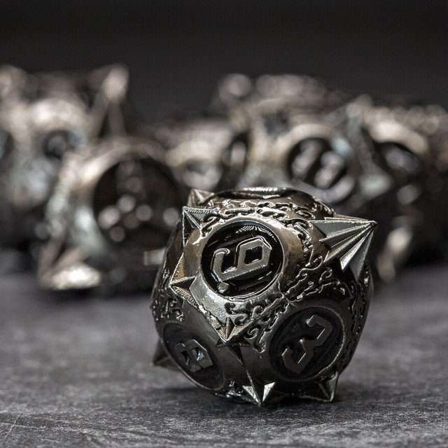 Sage's Enchanted Morningstars - Nickel/Black Metal Polyhedral Dice Set - Sage's PortalMetal Dice Set