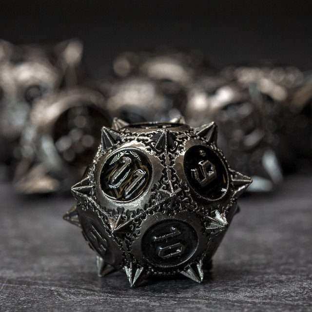 Sage's Enchanted Morningstars - Nickel/Black Metal Polyhedral Dice Set - Sage's PortalMetal Dice Set