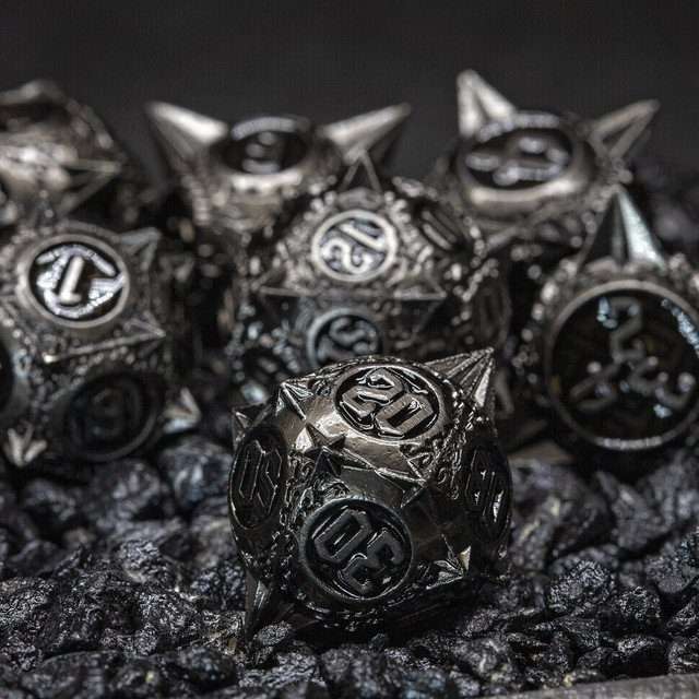 Sage's Enchanted Morningstars - Nickel/Black Metal Polyhedral Dice Set - Sage's PortalMetal Dice Set