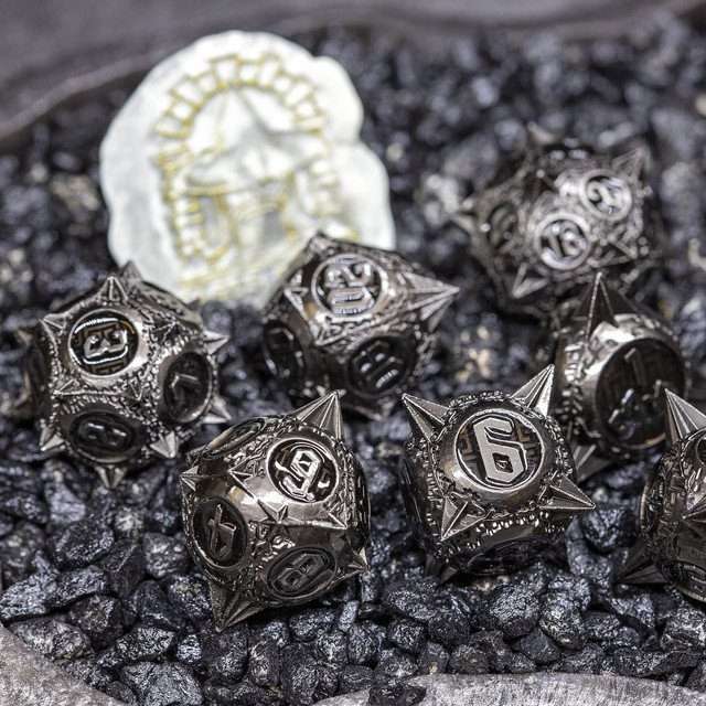 Sage's Enchanted Morningstars - Nickel/Black Metal Polyhedral Dice Set - Sage's PortalMetal Dice Set