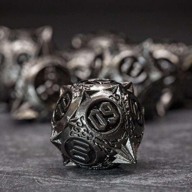 Sage's Enchanted Morningstars - Nickel/Black Metal Polyhedral Dice Set - Sage's PortalMetal Dice Set