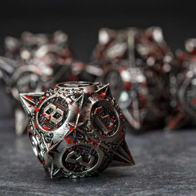 Sage's Enchanted Morningstars - Nickel/Blood Metal Polyhedral Dice Set - Sage's PortalMetal Dice Set