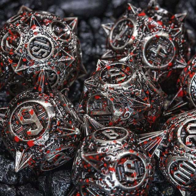 Sage's Enchanted Morningstars - Nickel/Blood Metal Polyhedral Dice Set - Sage's PortalMetal Dice Set