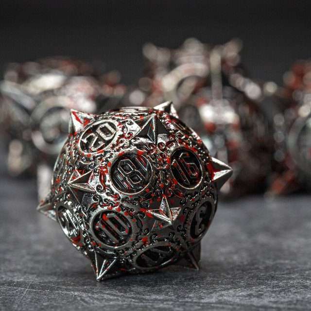 Sage's Enchanted Morningstars - Nickel/Blood Metal Polyhedral Dice Set - Sage's PortalMetal Dice Set