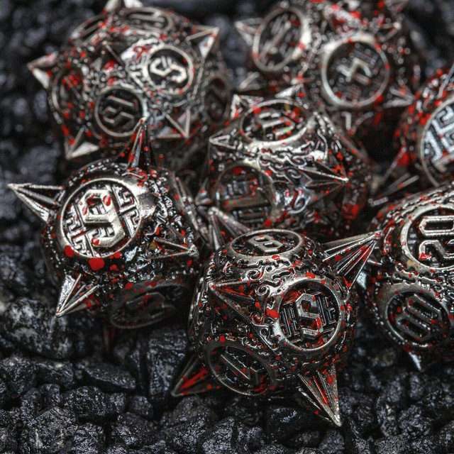 Sage's Enchanted Morningstars - Nickel/Blood Metal Polyhedral Dice Set - Sage's PortalMetal Dice Set