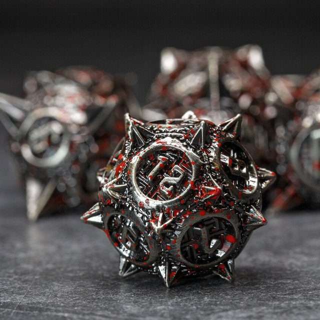 Sage's Enchanted Morningstars - Nickel/Blood Metal Polyhedral Dice Set - Sage's PortalMetal Dice Set