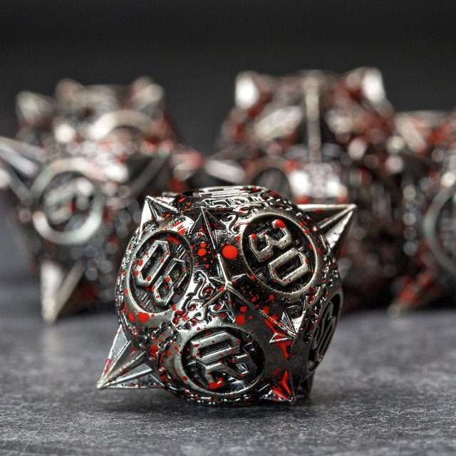 Sage's Enchanted Morningstars - Nickel/Blood Metal Polyhedral Dice Set - Sage's PortalMetal Dice Set