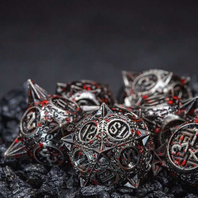 Sage's Enchanted Morningstars - Nickel/Blood Metal Polyhedral Dice Set - Sage's PortalMetal Dice Set