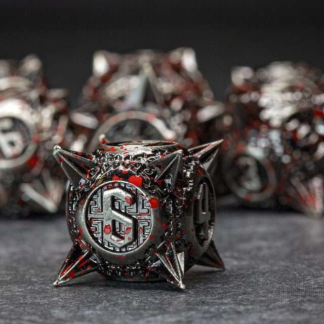 Sage's Enchanted Morningstars - Nickel/Blood Metal Polyhedral Dice Set - Sage's PortalMetal Dice Set