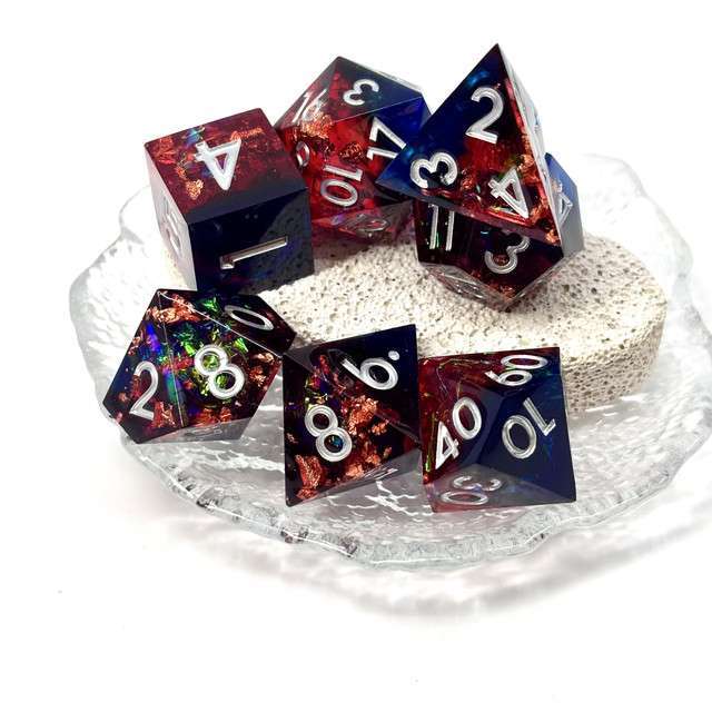 Sage's Enchanted Rainbow Crystals - Sharp Edge Resin Polyhedral Dice Set - Sage's PortalSharp Edge Resin Dice Set