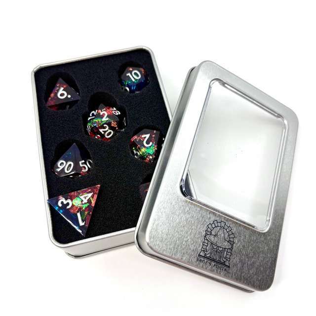 Sage's Enchanted Rainbow Crystals - Sharp Edge Resin Polyhedral Dice Set - Sage's PortalSharp Edge Resin Dice Set