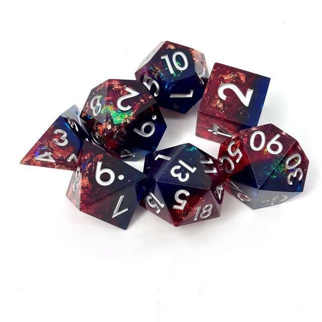 Sage's Enchanted Rainbow Crystals - Sharp Edge Resin Polyhedral Dice Set - Sage's PortalSharp Edge Resin Dice Set