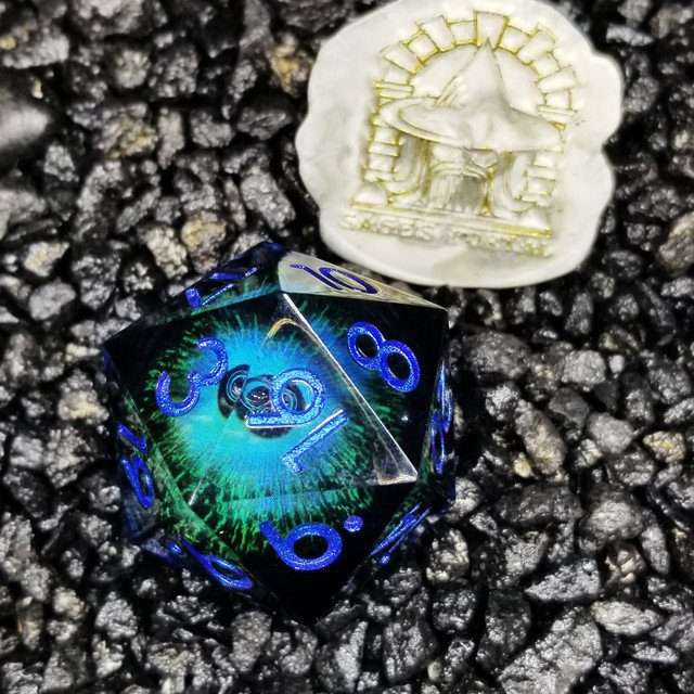 Sage's Eye of the Beast 33mm Jiggling Blue Eye D20 Resin Die - Sage's PortalLiquid Core Dice Set