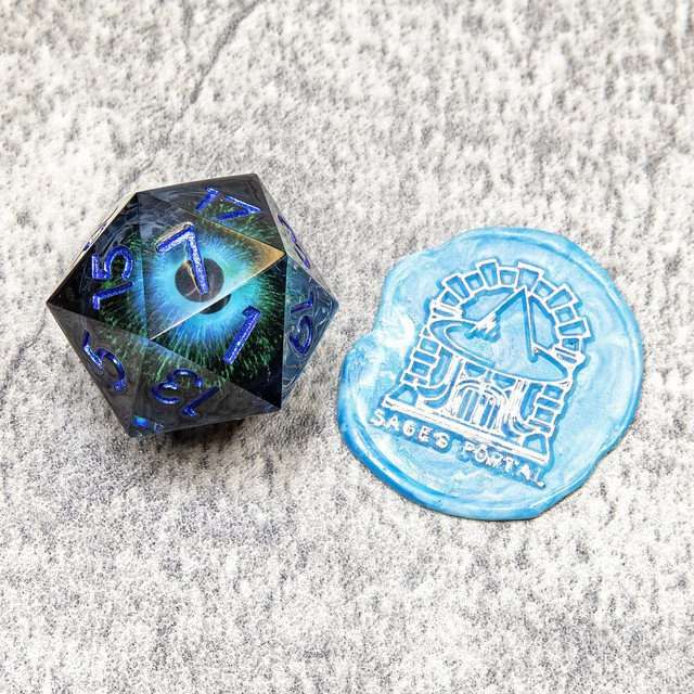 Sage's Eye of the Beast 33mm Jiggling Blue Eye D20 Resin Die - Sage's PortalLiquid Core Dice Set