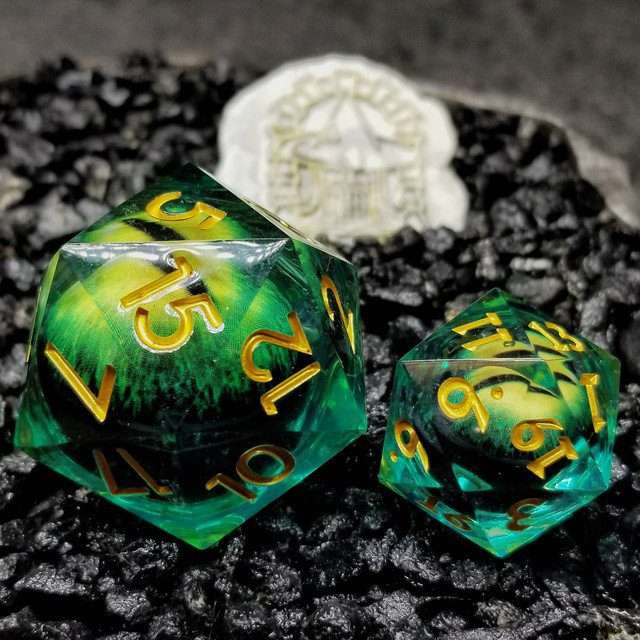 Sage's Eye of the Serpent Jiggling Green Eye Resin 33mm D20 - Sage's PortalLiquid Core Dice Set