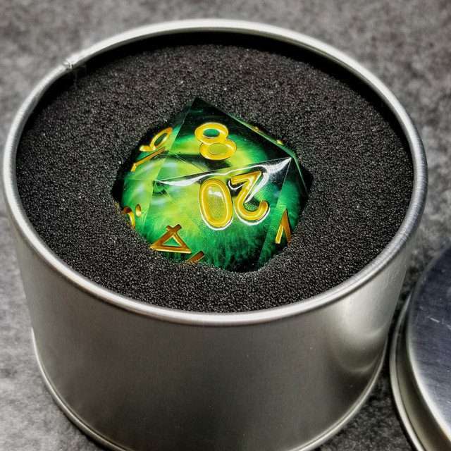 Sage's Eye of the Serpent Jiggling Green Eye Resin 33mm D20 - Sage's PortalLiquid Core Dice Set