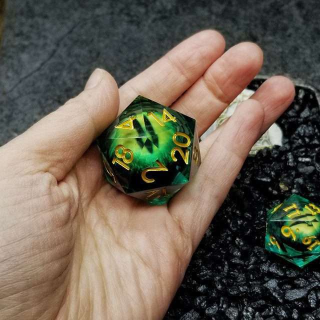 Sage's Eye of the Serpent Jiggling Green Eye Resin 33mm D20 - Sage's PortalLiquid Core Dice Set