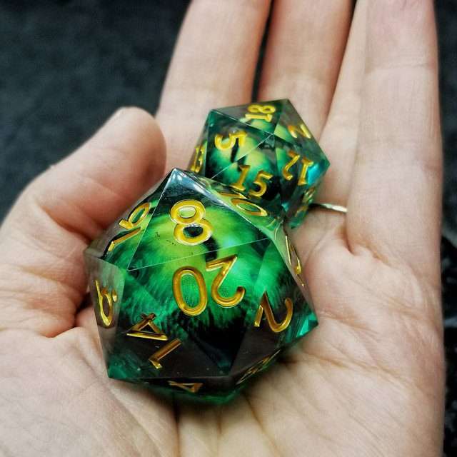 Sage's Eye of the Serpent Jiggling Green Eye Resin 33mm D20 - Sage's PortalLiquid Core Dice Set