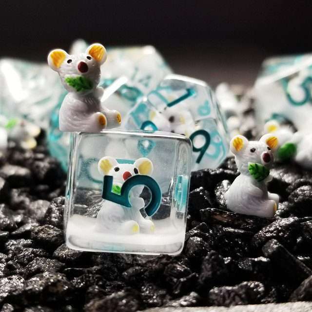 Sage's Familiars- Baby Koala Resin Polyhedral Dice Set - Sage's PortalResin Dice + Figurine Set