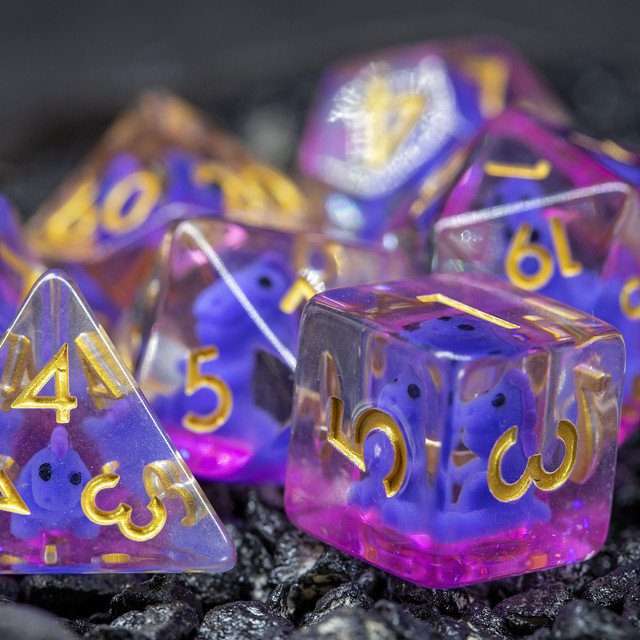 Sage's Familiars - Baby Purple Dragon Resin Polyhedral Dice Set - Sage's PortalResin Dice Set