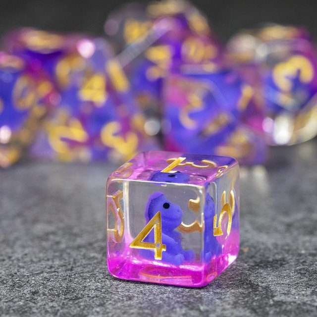 Sage's Familiars - Baby Purple Dragon Resin Polyhedral Dice Set - Sage's PortalResin Dice Set