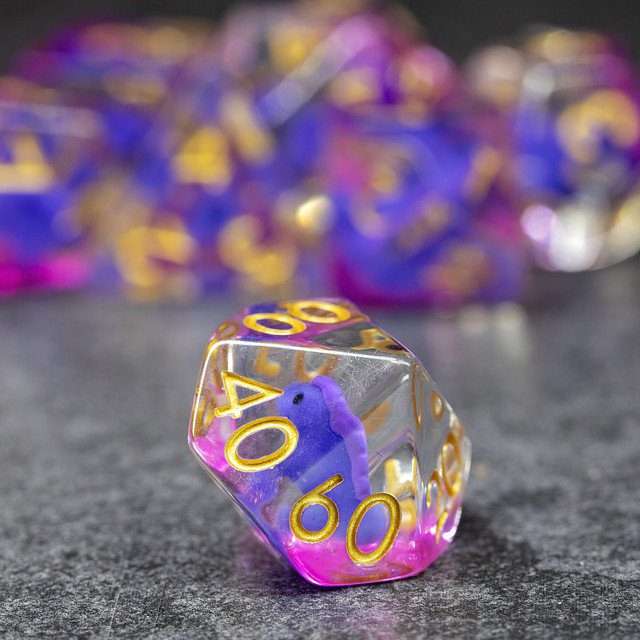 Sage's Familiars - Baby Purple Dragon Resin Polyhedral Dice Set - Sage's PortalResin Dice Set