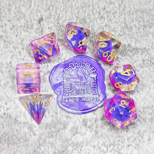 Sage's Familiars - Baby Purple Dragon Resin Polyhedral Dice Set - Sage's PortalResin Dice Set
