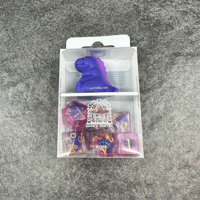 Sage's Familiars - Baby Purple Dragon Resin Polyhedral Dice Set - Sage's PortalResin Dice Set