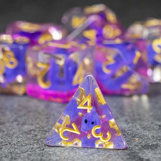Sage's Familiars - Baby Purple Dragon Resin Polyhedral Dice Set - Sage's PortalResin Dice Set