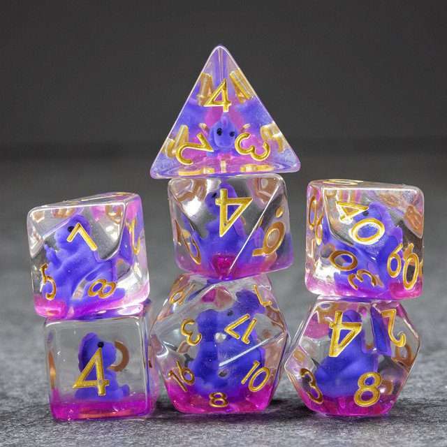 Sage's Familiars - Baby Purple Dragon Resin Polyhedral Dice Set - Sage's PortalResin Dice Set