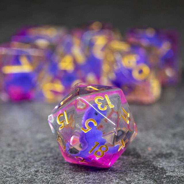 Sage's Familiars - Baby Purple Dragon Resin Polyhedral Dice Set - Sage's PortalResin Dice Set