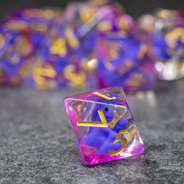 Sage's Familiars - Baby Purple Dragon Resin Polyhedral Dice Set - Sage's PortalResin Dice Set