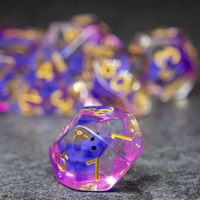 Sage's Familiars - Baby Purple Dragon Resin Polyhedral Dice Set - Sage's PortalResin Dice Set