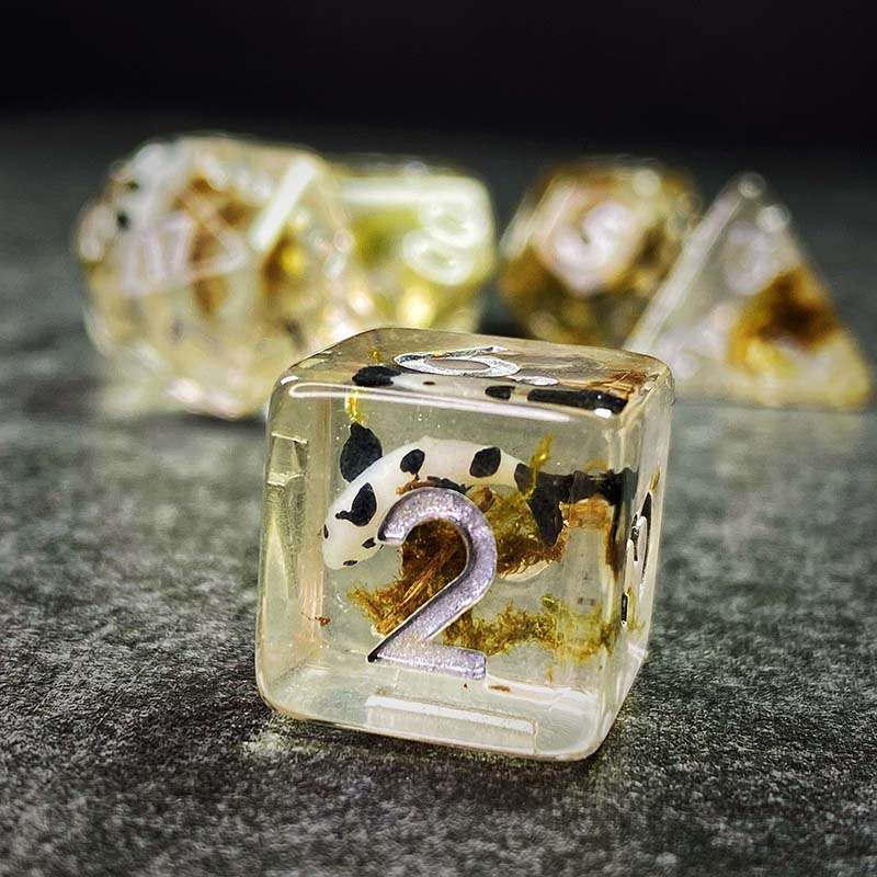 Sage's Familiars - Black Fish Familiar Resin Polyhedral Dice Set - Sage's PortalResin Dice Set