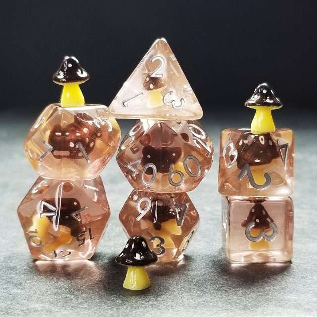 Sage's Familiars - Black Magic Shrooms Resin Polyhedral Dice Set - Sage's PortalResin Dice Set