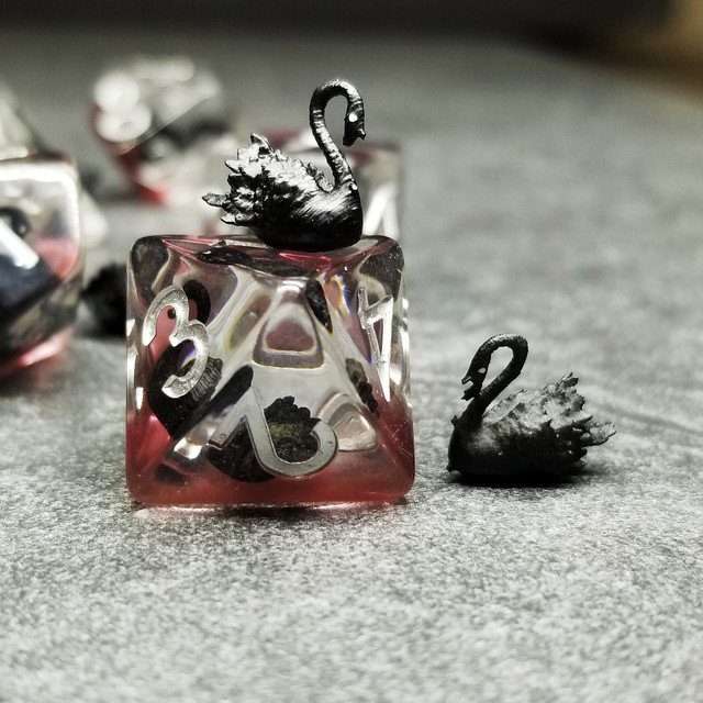 Sage's Familiars- Black Swan Familiar Resin Polyhedral Dice Set - Sage's PortalResin Dice Set
